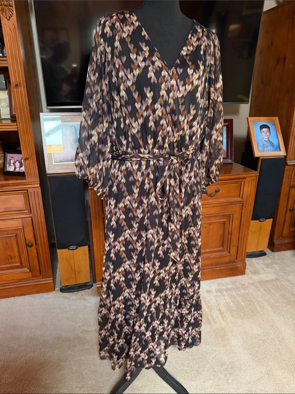 LC Lauren Conrad Black Floral-Print Wrap Maxi Dress
